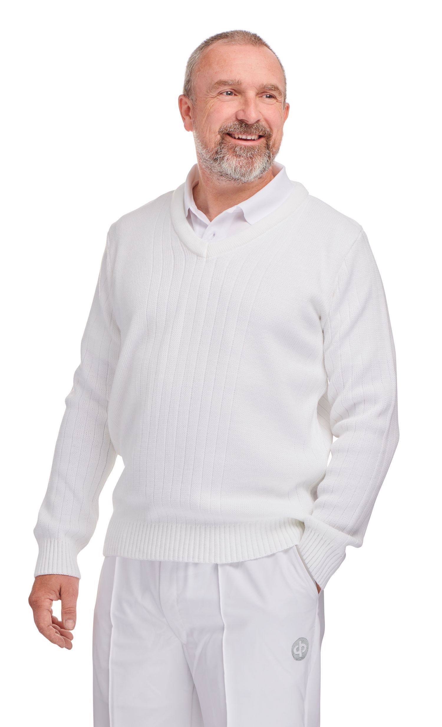 Drakes Pride Mens White Ribbed Bowls Pullover - Image 2