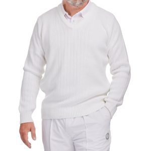 Drakes Pride Mens White Ribbed Bowls Pullover