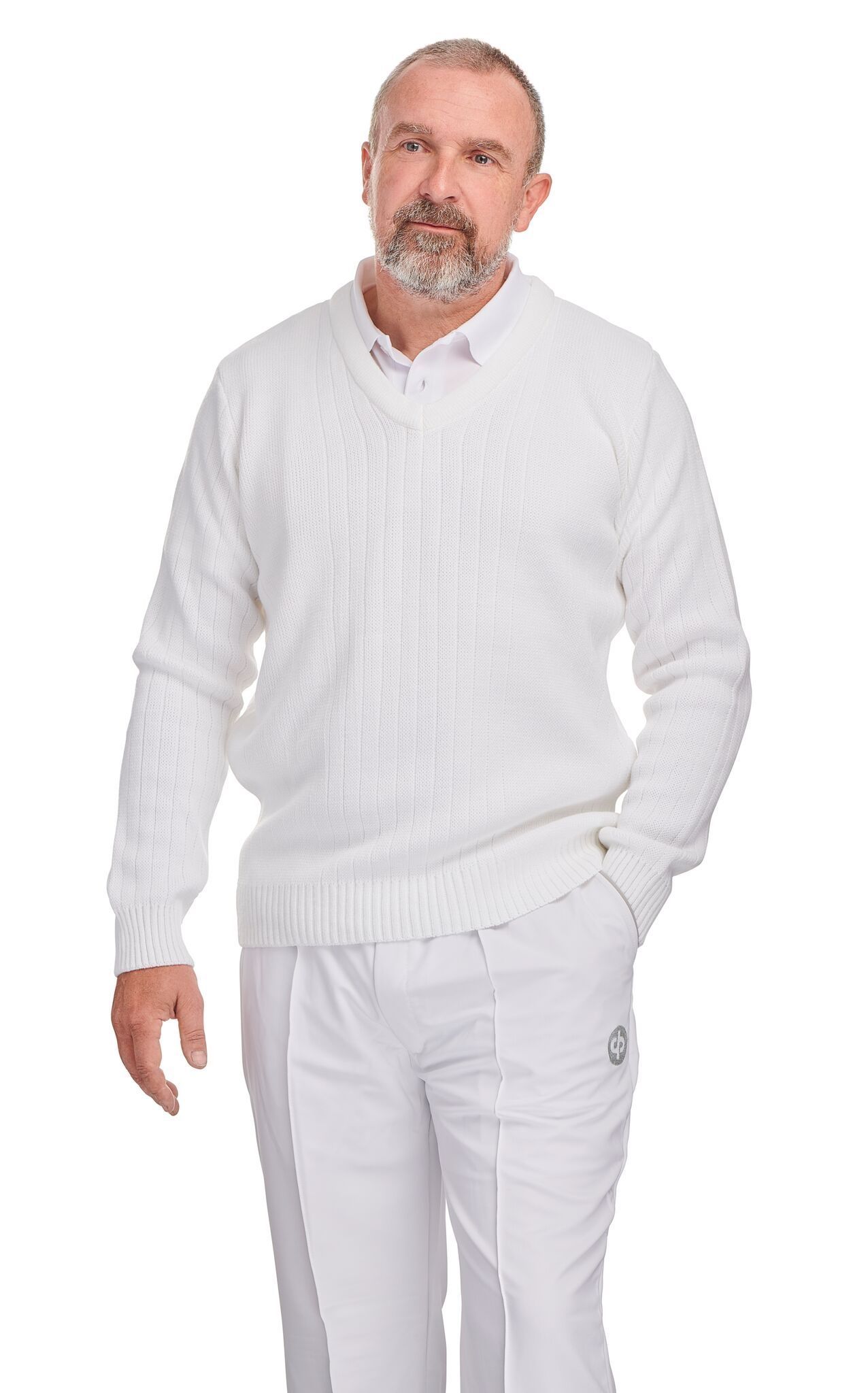 Drakes Pride Mens White Ribbed Bowls Pullover